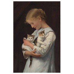 Cartes postales - Albert Anker Jeune fille tenant deux chats